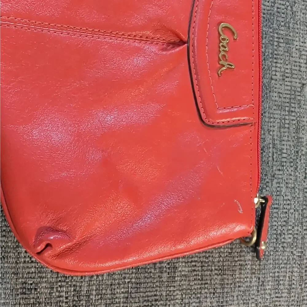 Coach Orange Wristlet Zip Wallet Clutch w/ Wrist Strap, Card Slots, Logo